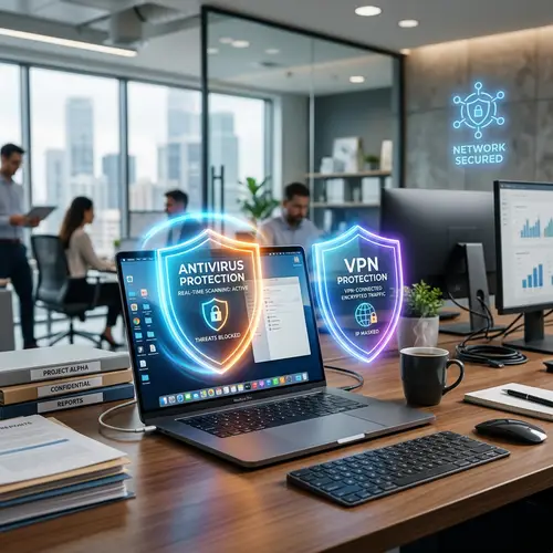 Modern Laptop with Antivirus & VPN Protection
