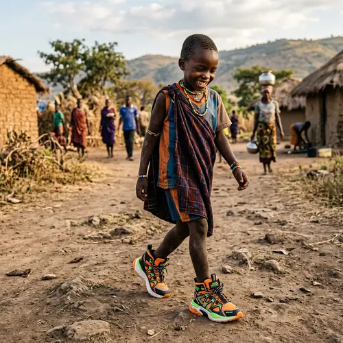 Traditional Clothing and Jordan Sneakers: African Village Kid's Fashion