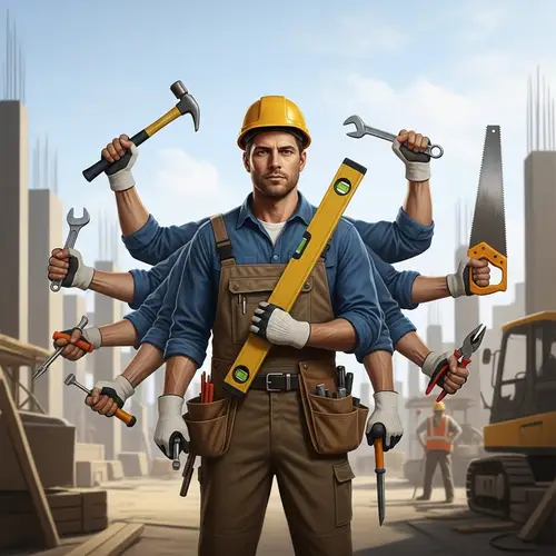Innovative Construction Worker with Six Tools