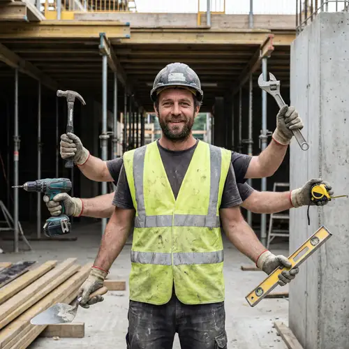 Innovative Construction Worker with Six Tools