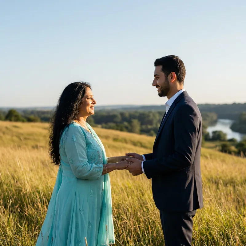 Heartfelt Connection Between Diverse Couple in Enchanting Field