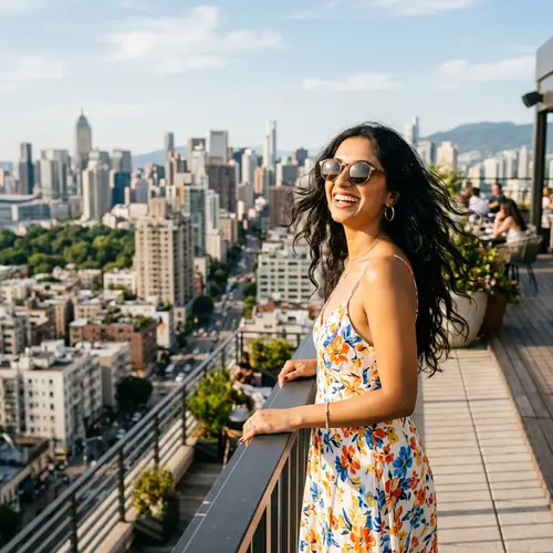 Charming South Asian Woman Enjoying Summer Sunlight