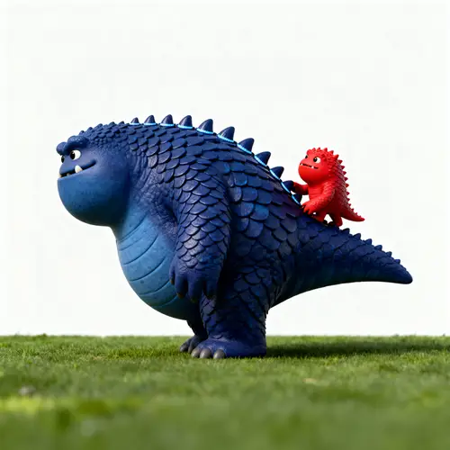 Big Friendly Blue Monster with Red Companion