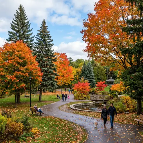 Park Scene with Spruce and Maple Trees