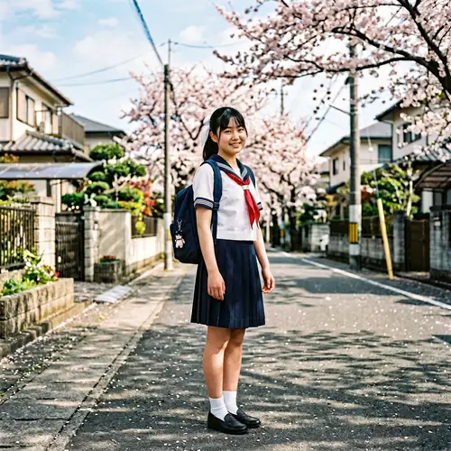 Japanese Teenage Girl in Traditional High School Uniform | Spring Scene