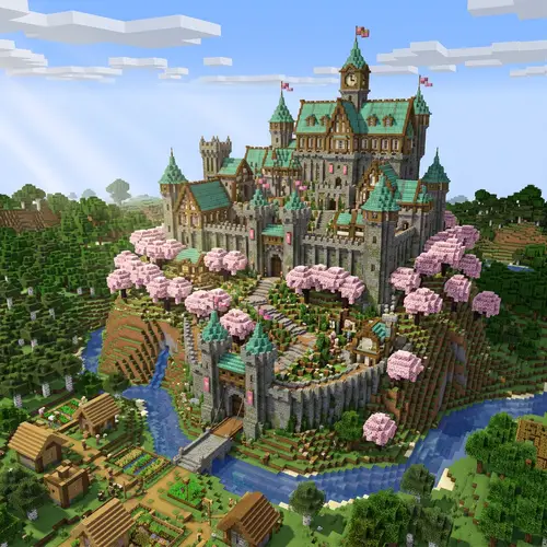 Medieval Castle with Sakura Trees in Minecraft 1.20