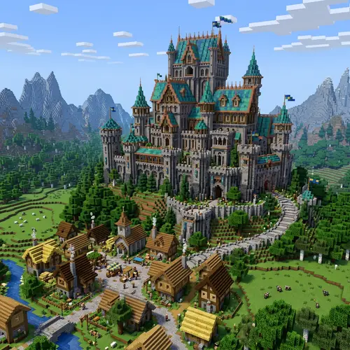 Large Modern Medieval Castle in Minecraft 1.20 with Copper Roofs