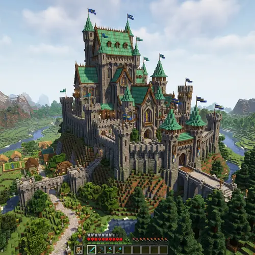 Large Medieval Castle with Copper Rooves in Minecraft 1.20