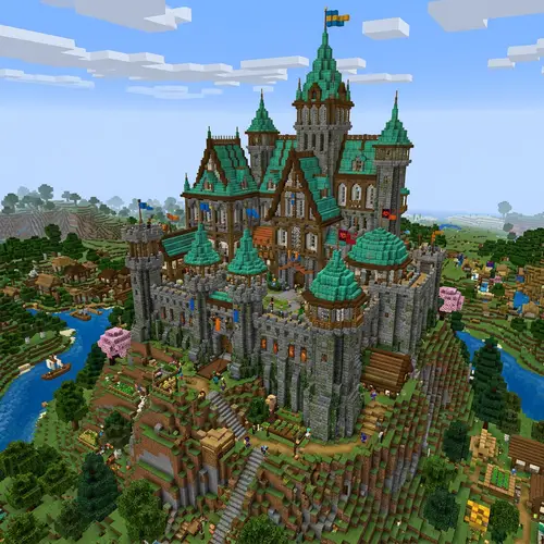 Grand Medieval Castle with Copper Roofs | Minecraft 1.20 Inspired