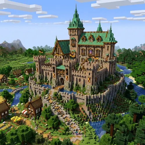 Minecraft 1.20 Medieval Castle with Oxidized Copper Roofs