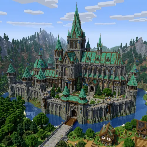 Modern Gothic Medieval Castle in Minecraft with Copper Roofing