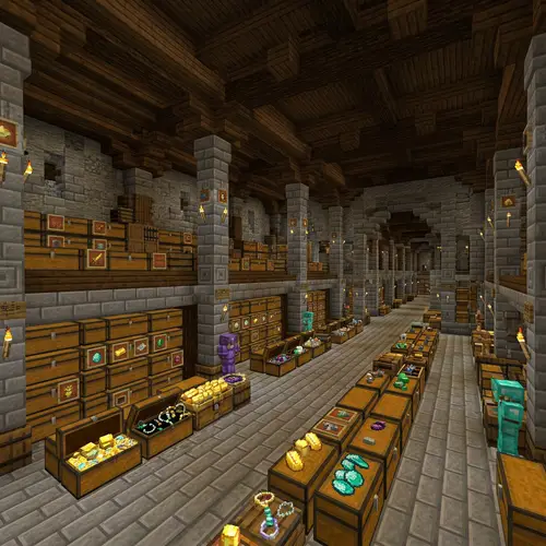 Large Minecraft Treasure Room in Stone and Wood | Glittering Treasures