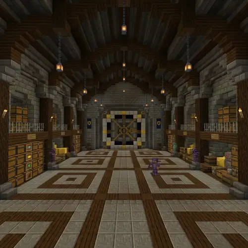 Large Stone and Wood Minecraft Vault Room