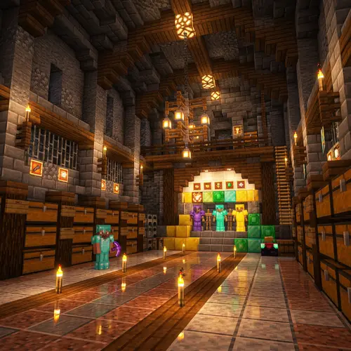 Spacious Minecraft Treasure Room with Stone and Wood