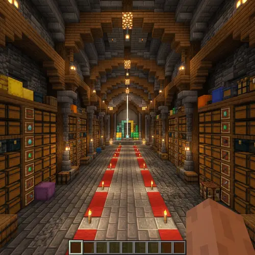 Spacious Stone and Wood Minecraft-style Treasure Vault