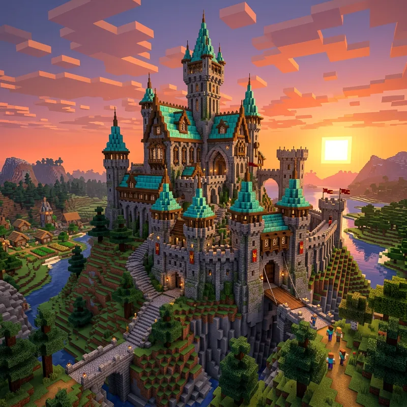 Impressive Medieval Castle on Hill in Minecraft 1.20 Impressive Medieval Castle on Hill in Minecraft 1.20