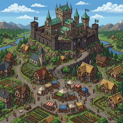 Pixel Art Medieval Village & Castle: Detailed Exploration