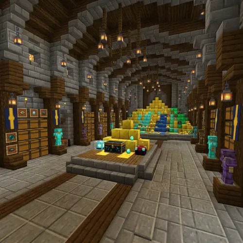 Large Minecraft Treasure Room - Stone & Wood Interior