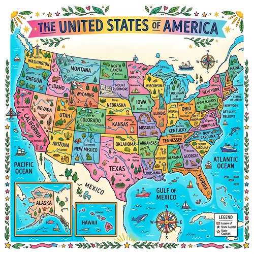 Detailed Map of USA | Bright & Uplifting State Borders