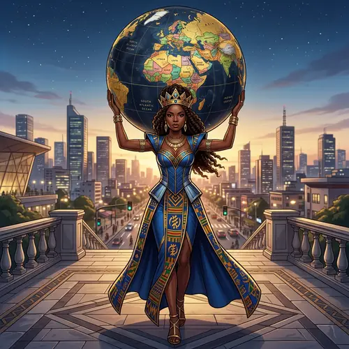 Modern African Queen Illustration with Globe