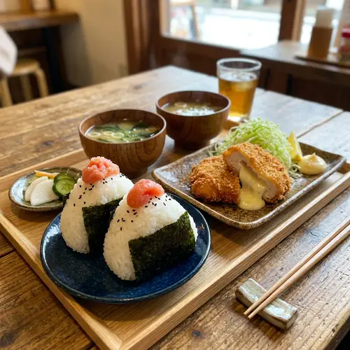 Delicious Tarako Onigiri and Cheese Chicken Fry