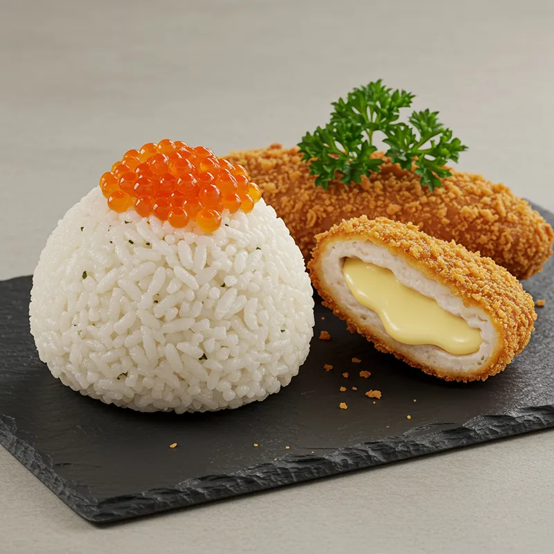 Delicious Tarako Onigiri and Cheese Chicken Fry