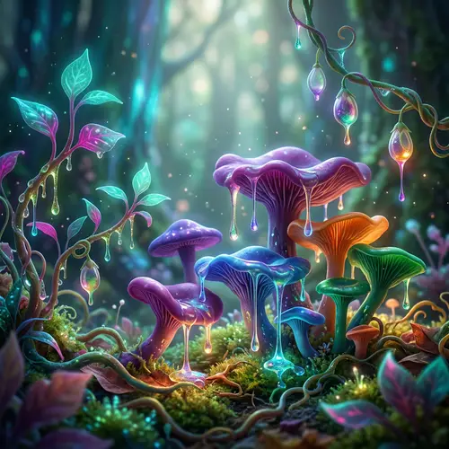 Dreamlike Colorful Plants and Fungi