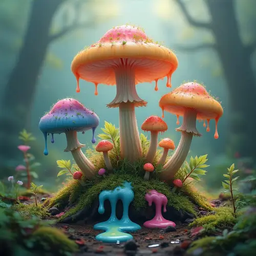 Dreamlike Colorful Plants and Fungi