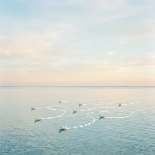 Minimalist Maritime Transport: Serene Sea & Paper Boats
