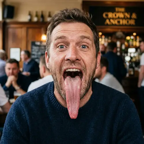 Caucasian Man with Long Tongue - Astonishing Facial View