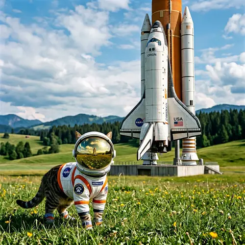 Tabby Cat in Astronaut Suit | Space Shuttle Exploration
