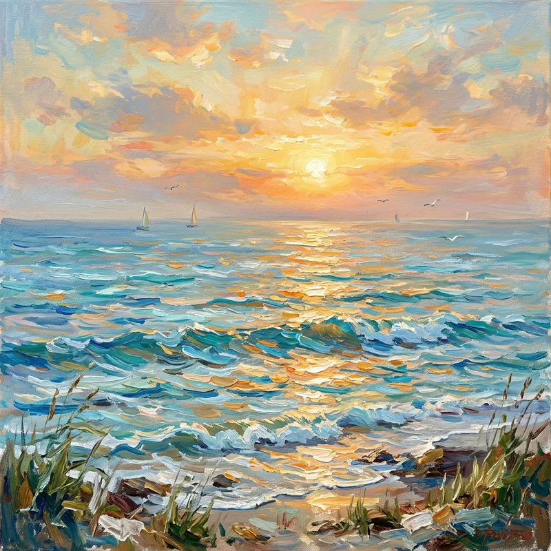 Impressionistic Ocean Painting - Serene Blues and Teals