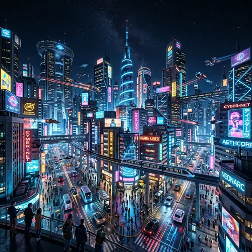 Cyberpunk Futuristic Cityscape at Night | Neon Lights Illumination