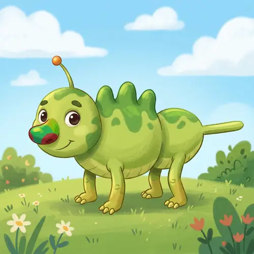 Colorful Alien with Green Humps and Red Nose