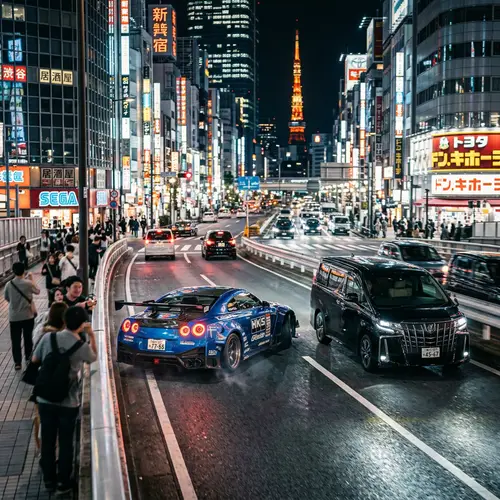 Exciting Night Racing Scene in Tokyo with Customized Sports Car
