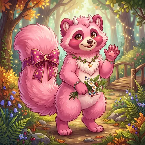 Furry Art: Pink Fur Tanuki with Bow