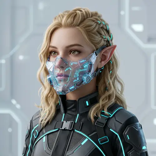 3D Model Caucasian Girl Blonde Hair Elf Ears Cyberpunk Mask