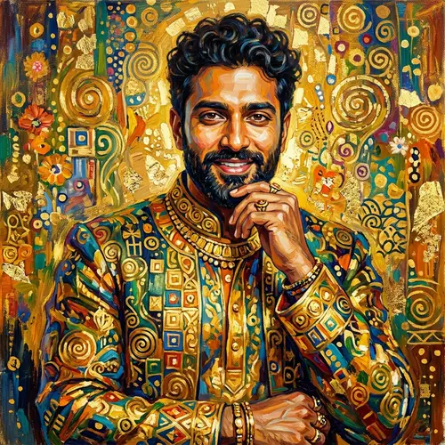 Vibrant Portrait of Charismatic South Asian Man with Gustav Klimt Influences