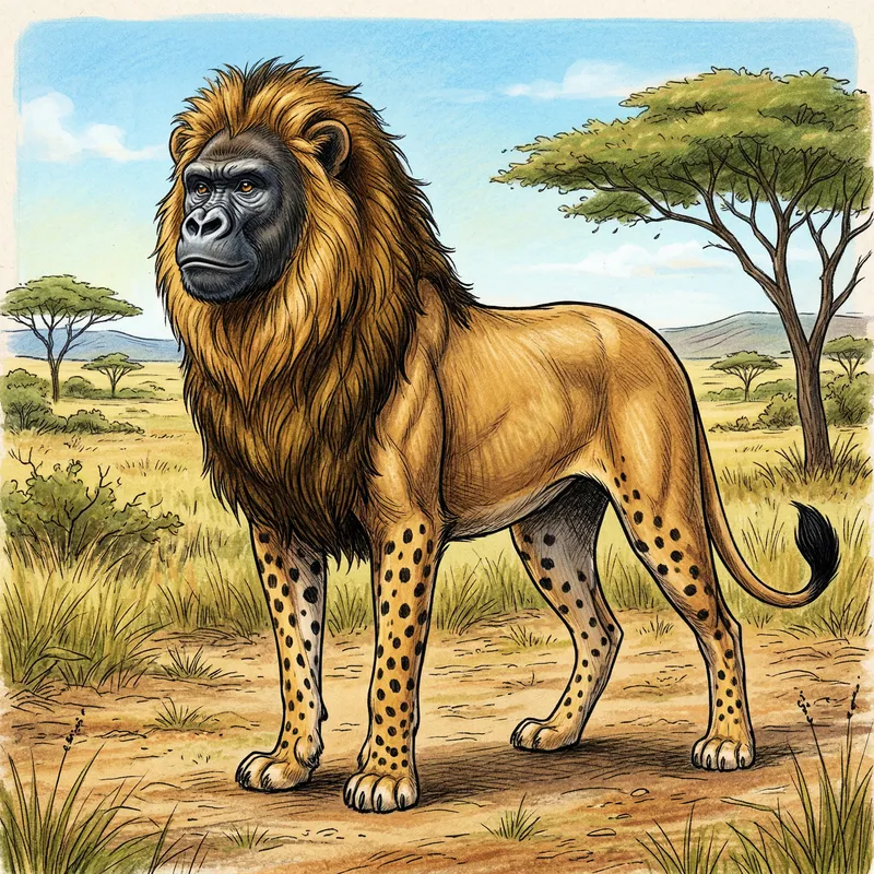 Lion-Cheetah-Gorilla Hybrid Art