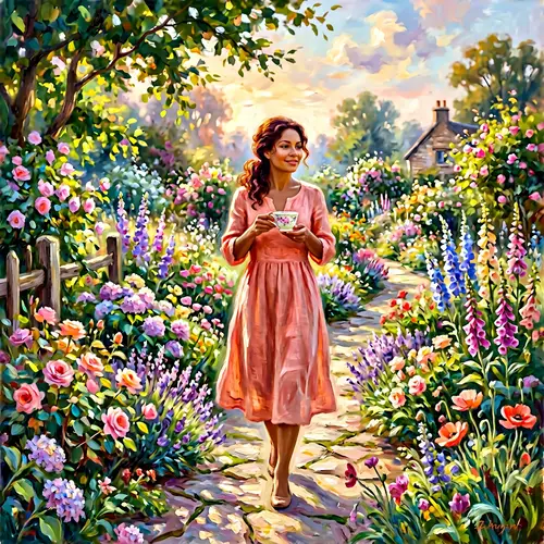 Tranquil Garden Path: Impressionist Photography