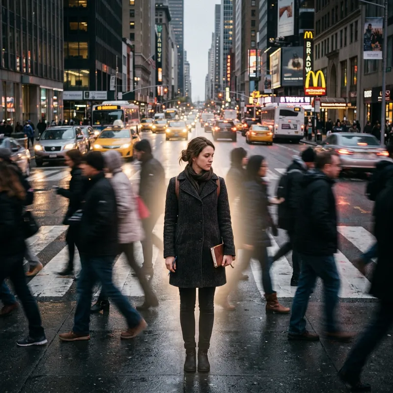 Introspective Moments Amidst City Chaos