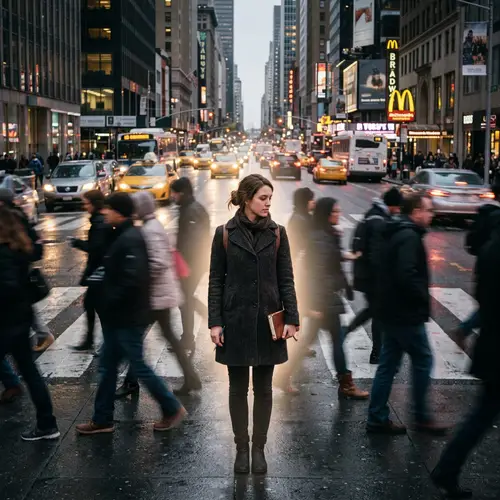 Introspective Moments Amidst City Chaos