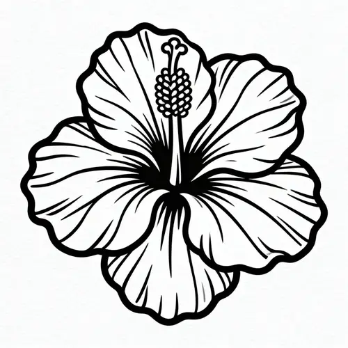 Hibiscus Flower Outline - Black and White Art