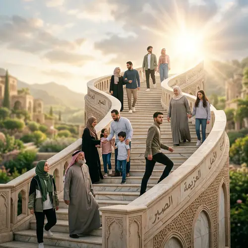 Middle-Eastern Individuals Achieving Goals | Climbing Stairs of Progress