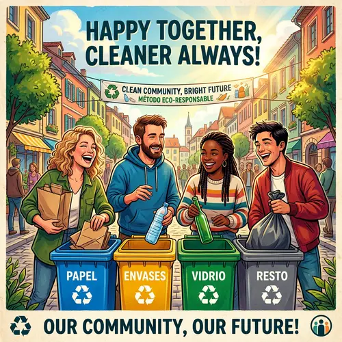 Happy European People Keeping Community Clean | Sunny Sky Poster