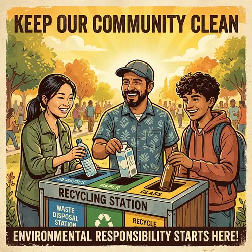 Happy People Embracing Sustainability in Poster-like Scene