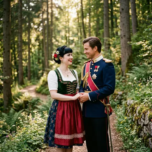 Traditional Bavarian Couple in Forest | Happy and Peaceful Mood