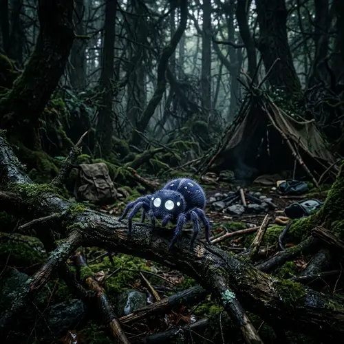 Fantasy-Inspired Spider-Like Creature in Wilderness Survival Scene