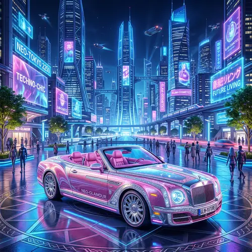 Glamorous Open-Roof Car in Futuristic City