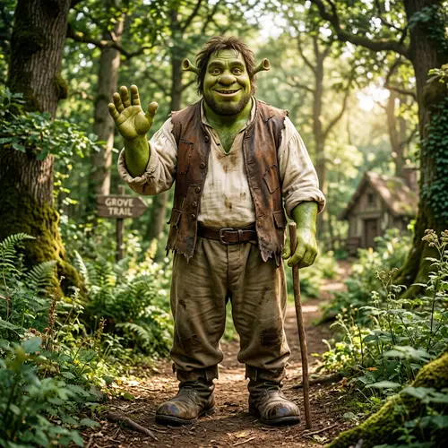 Friendly Ogre Character | Vibrant Green Skin | Joyful Forest Mood